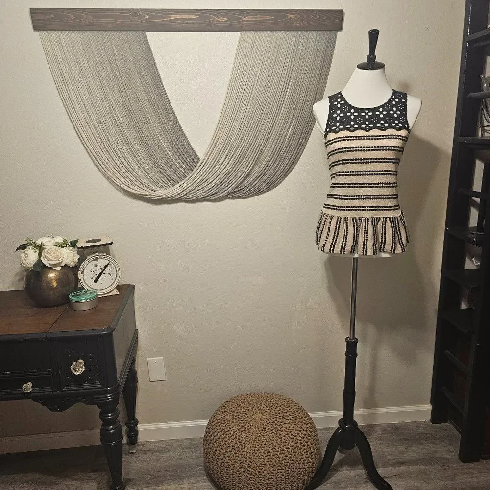Free People Lace/Striped Peplum Tank Top Sz S